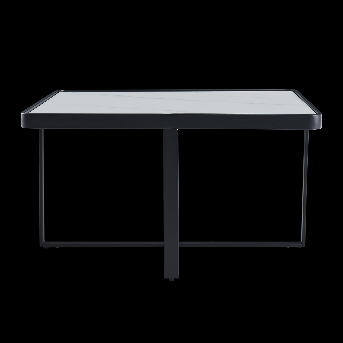 Minimalism Square coffee table，Black metal frame with sintered stone tabletop