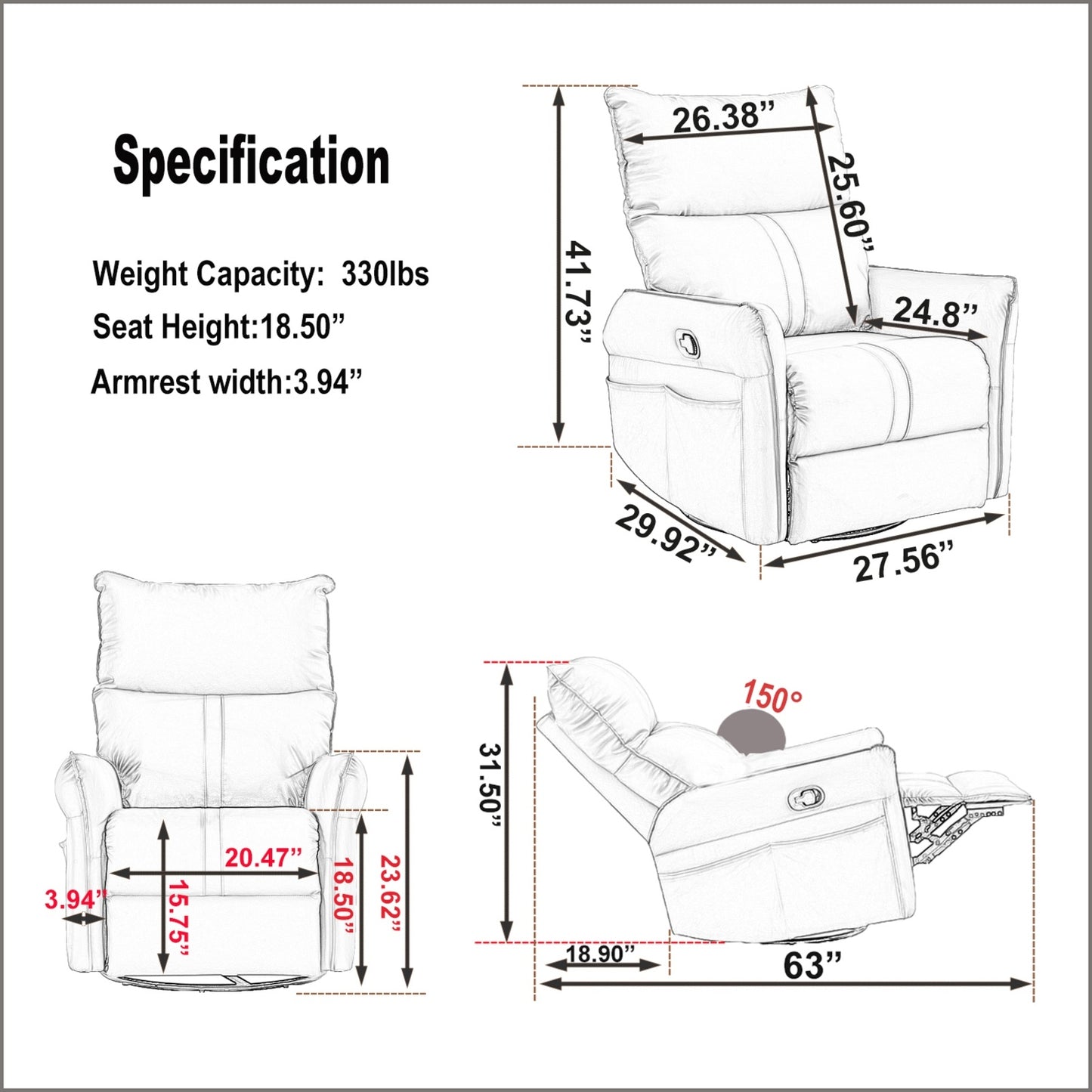 360  Swivel Rocking Recliner Chair, Nursery Glider, Modern Small Rocker