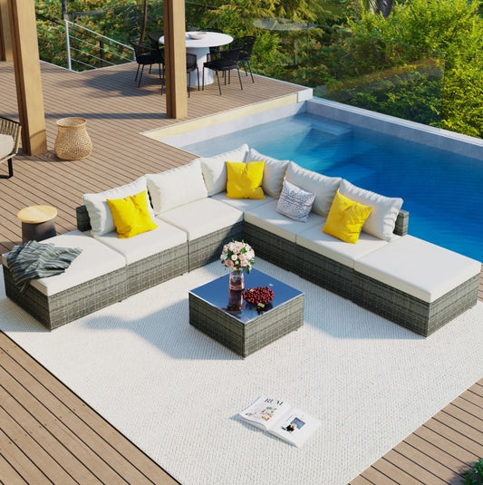 8-Pc Outdoor Patio Furniture Set, Garden Wicker Sofa, Single Sofa Combinable