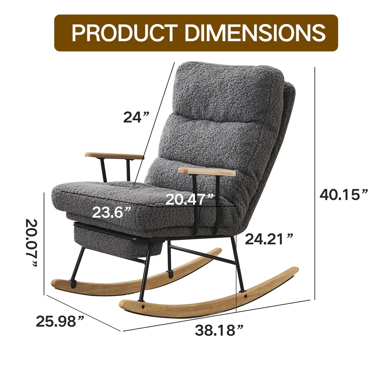 Modern Teddy Gliding Rocking Chair with High Back, Retractable Footrest, and Adjustable Back Angle for Nursery, Living Room, and Bedroom