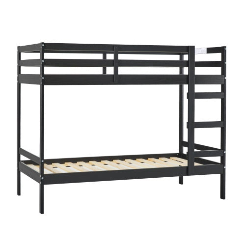 Modern Simple Solid Wood Twin Over Twin Bunk Bed, Black