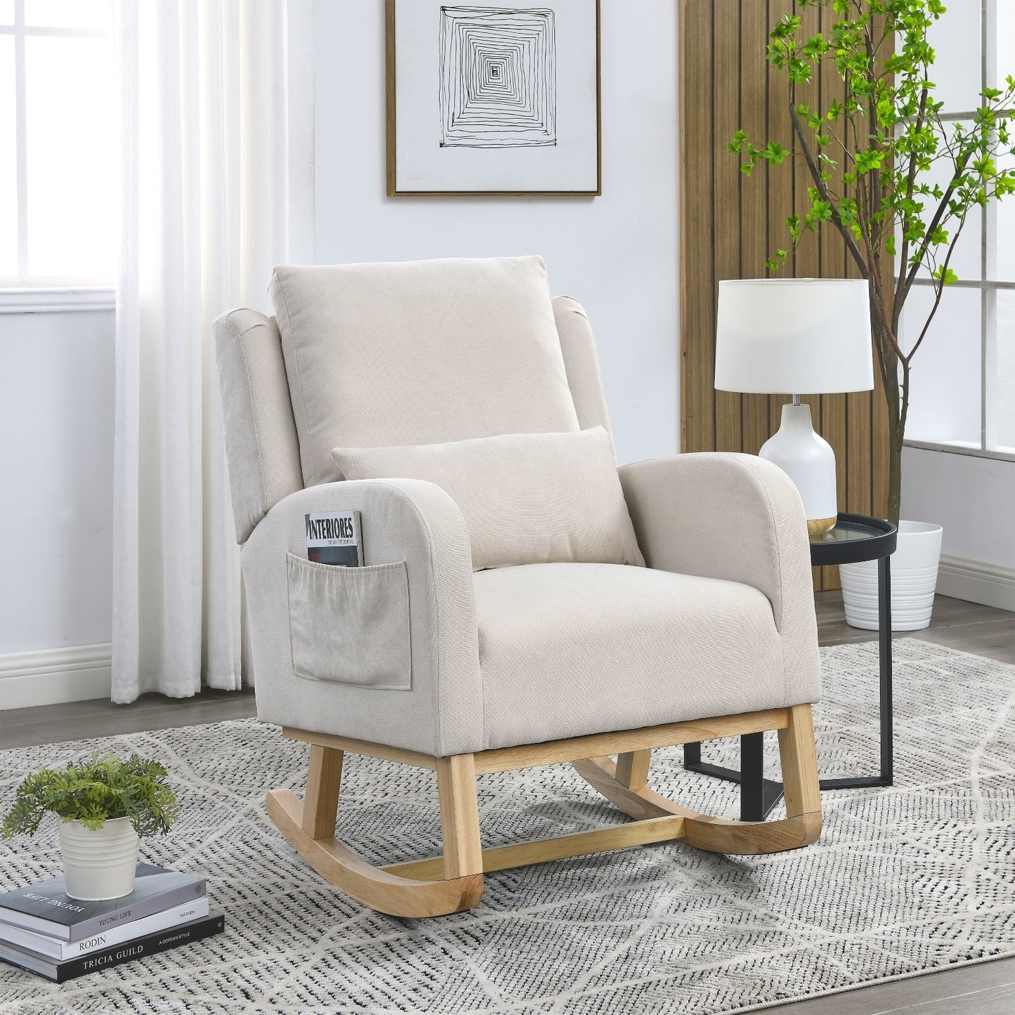 Welike 27.5W Modern Accent High Back Armchair Rocker With Lumbar Pi