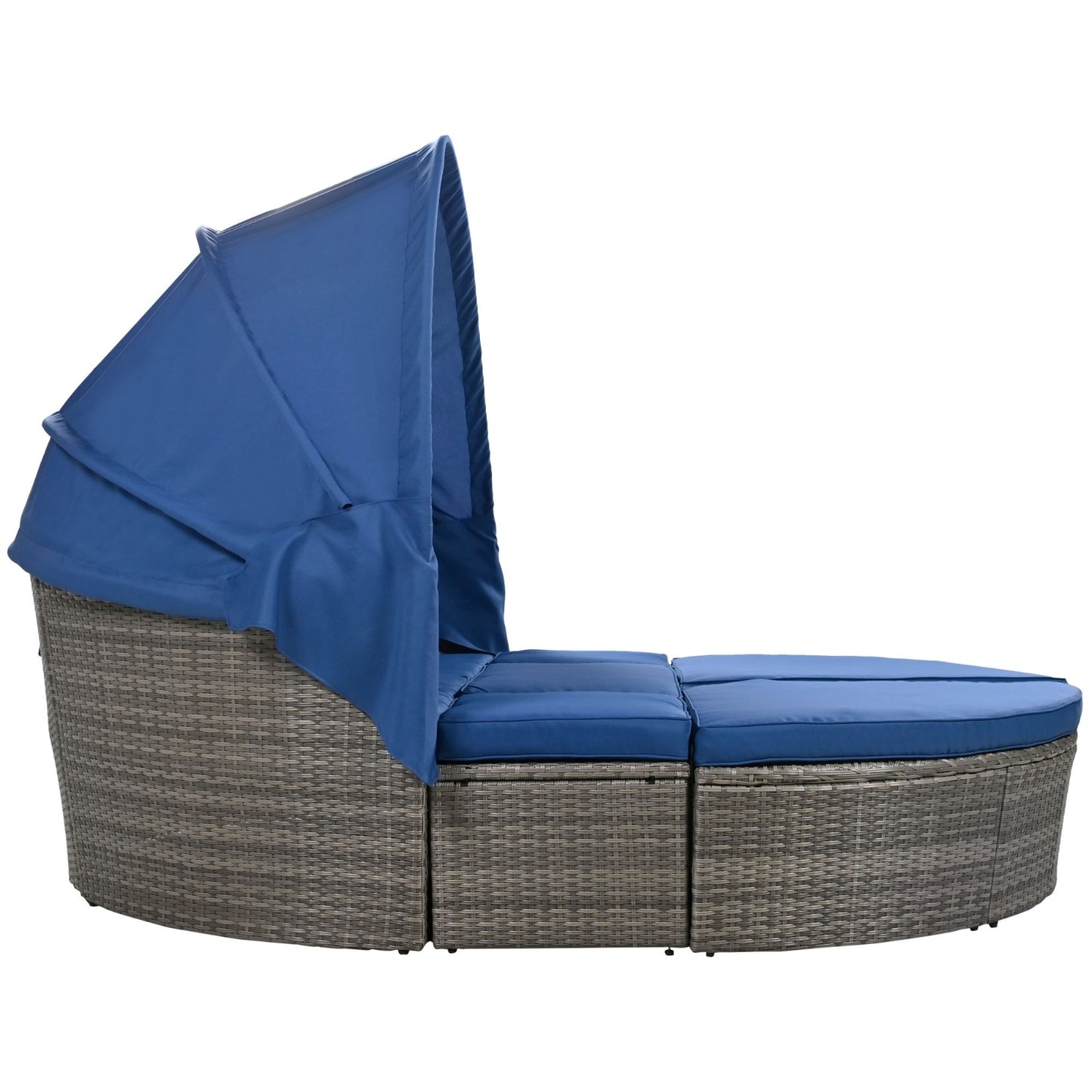 GO Outdoor Rattan Daybed Sunbed With Retractable Canopy Wicker Furniture, Round Outdoor Sectional So