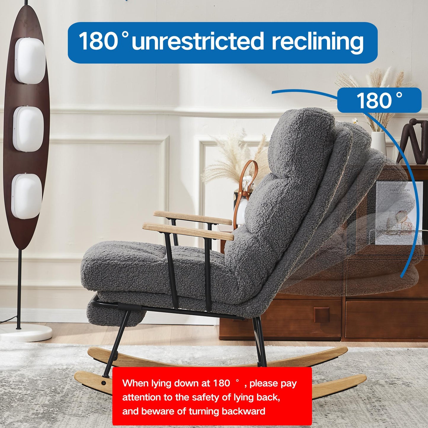 Modern Teddy Gliding Rocking Chair with High Back, Retractable Footrest, and Adjustable Back Angle for Nursery, Living Room, and Bedroom