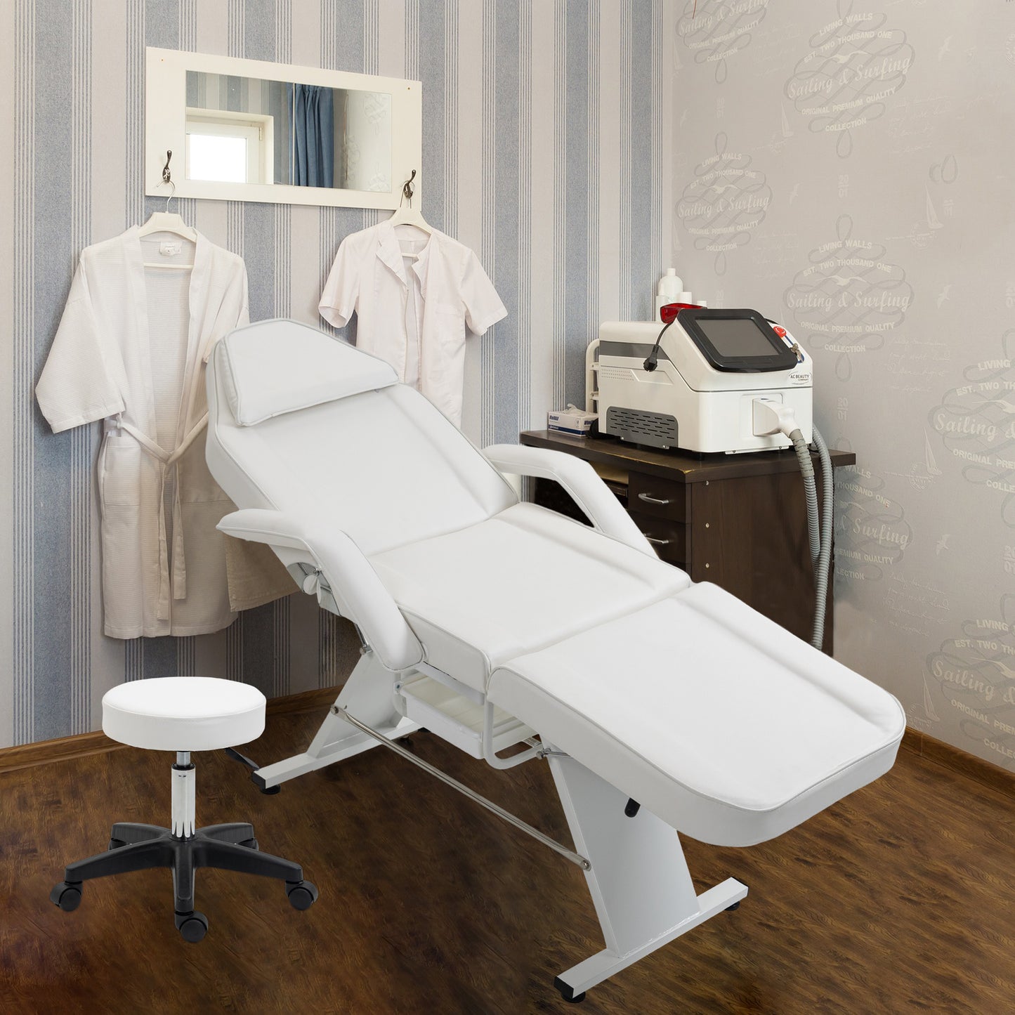 Massage Salon Tattoo Chair With Two Trays Esthetician Bed With Hydraulic Stool,Multi-Purpose 3-Section Facial Bed Table, Adjustable Beauty Barber Spa Beauty Equipment