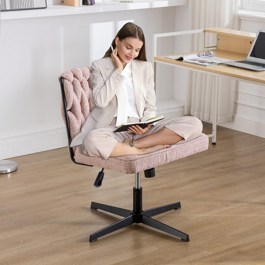 Armless Office Chair no Wheels, Ergonomic Wide Seat Swivel Desk Chair, Height Adjustable Cross Legged Comfortable Computer Chair for Living Room, Van