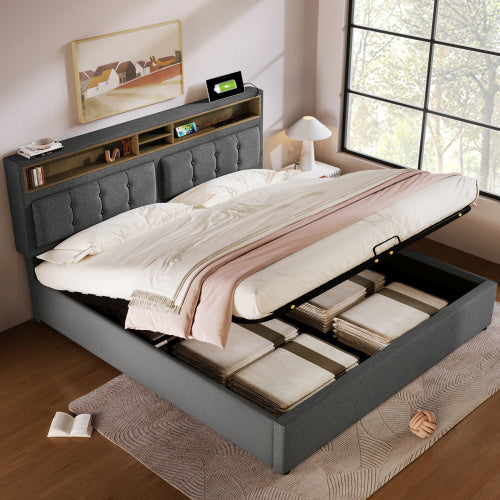 Linen Bed Frame With Slatted Frame