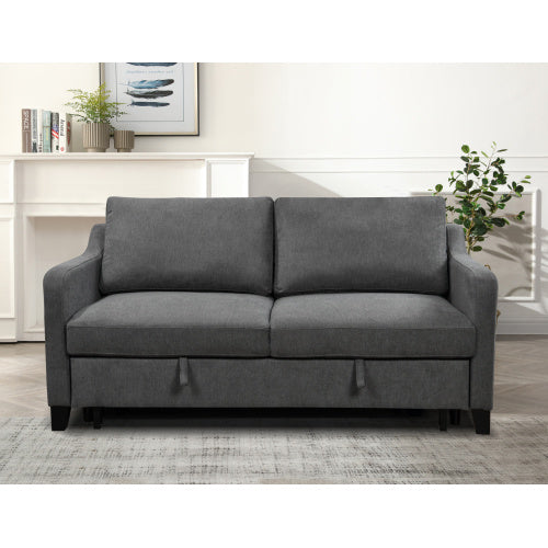 69 Inches 3-in-1 Convertible Queen Sofa Bed, Modern Fabric Love Seat Futon Sofa Sofa With Pull-out Bed, Love Seat Lounge Sofa With Reclining Back, Living Room Furniture, Dark Grey