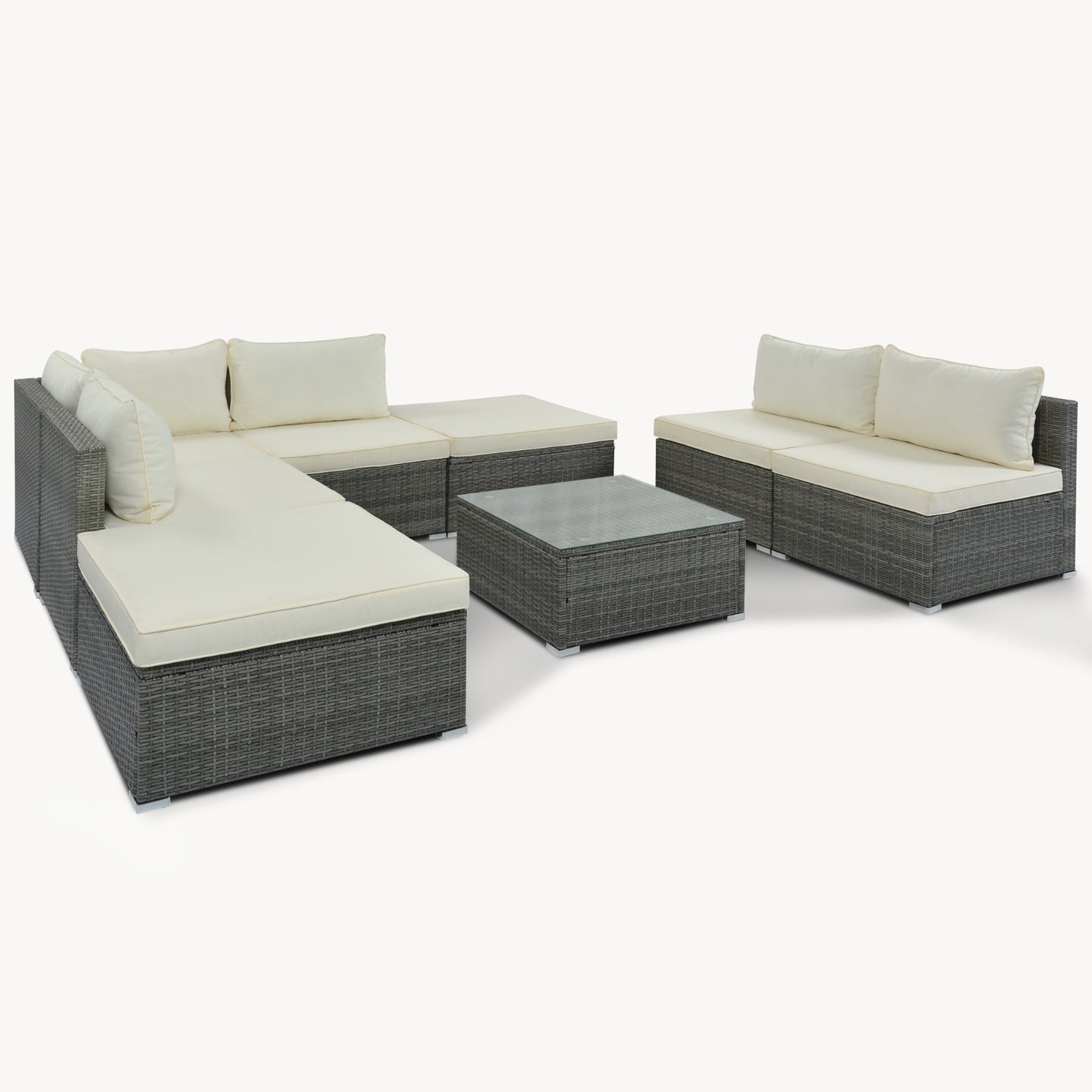 8-Pc Outdoor Patio Furniture Set, Garden Wicker Sofa, Single Sofa Combinable