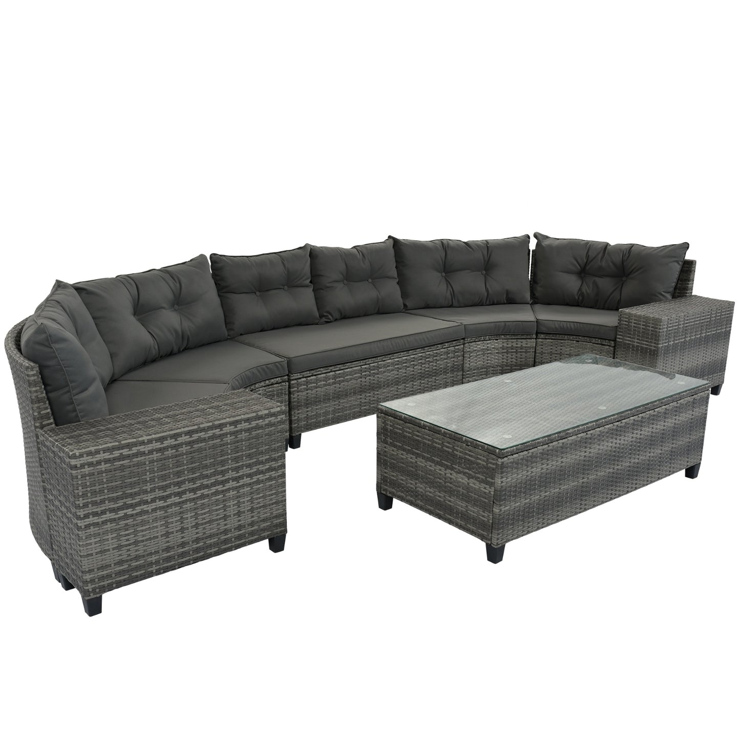 8-Pc Outdoor Wicker Round Sofa Set, Half-Moon All-Weather Curved Sectional