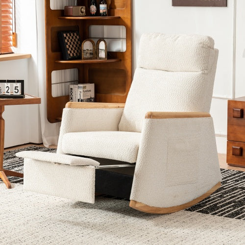 Accent Rocking Chair With Footrest High Back Rubber Wood Rocking Legs Bedroom Living Space 38.6D X 26.8W X 40.6H Inch