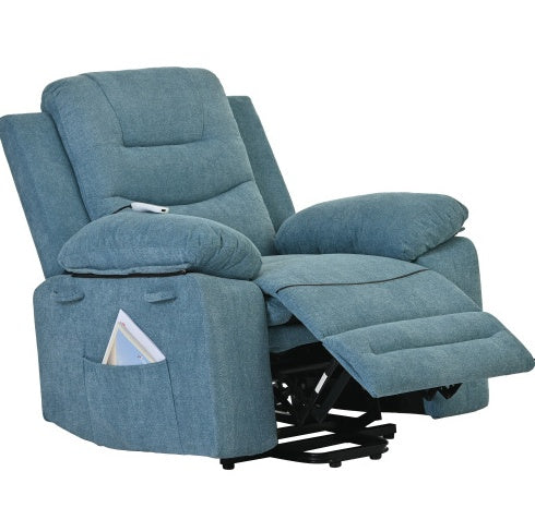 Massage Recliner,Power Lift Chair For Elderly With Adjustable Massage And Heating Function,Recliner Chair With Infinite Position And Side Pocket For Living Room ,Blue