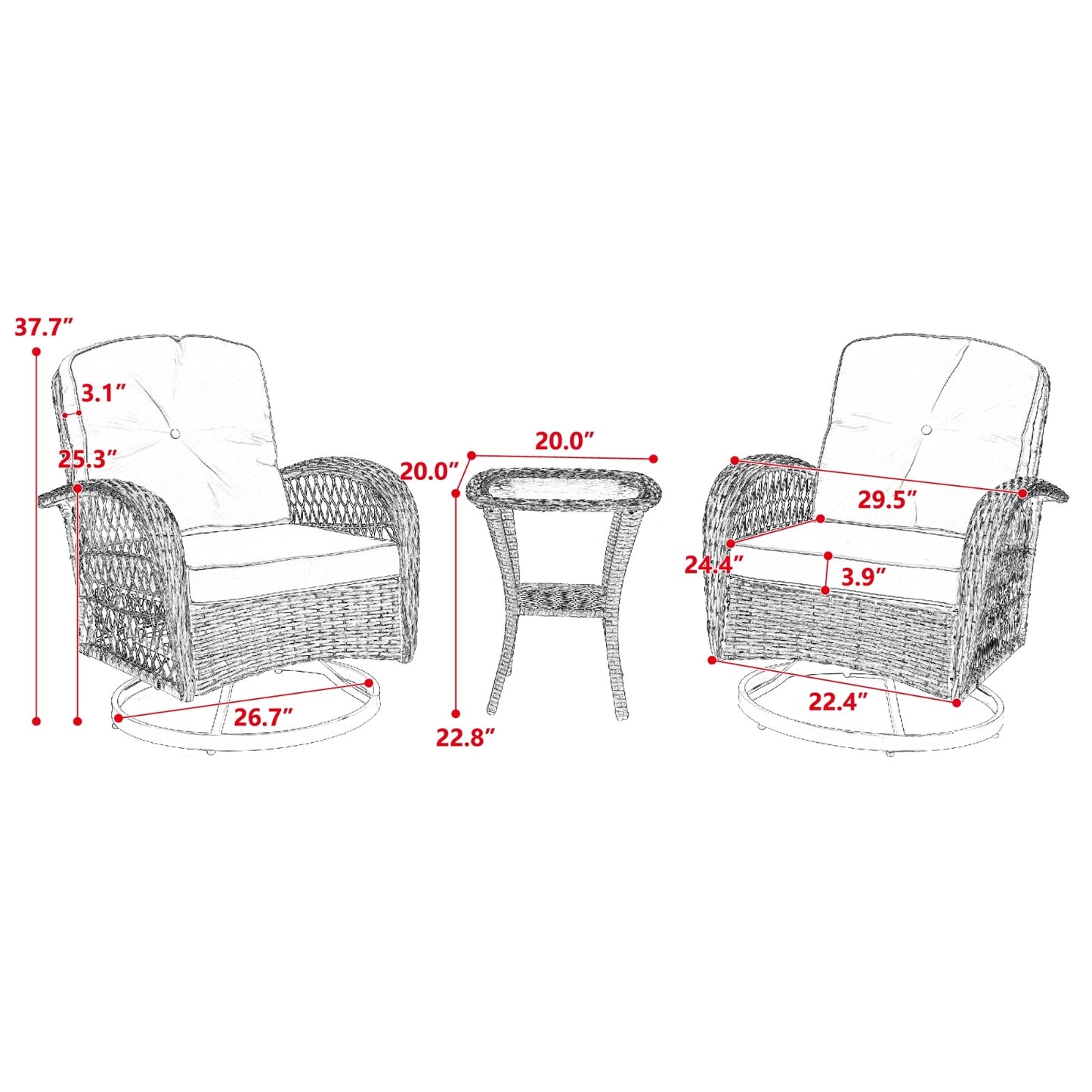 3pc Outdoor Swivel Rocker Patio Chairs 360  Rocking Set With Thick Cushions