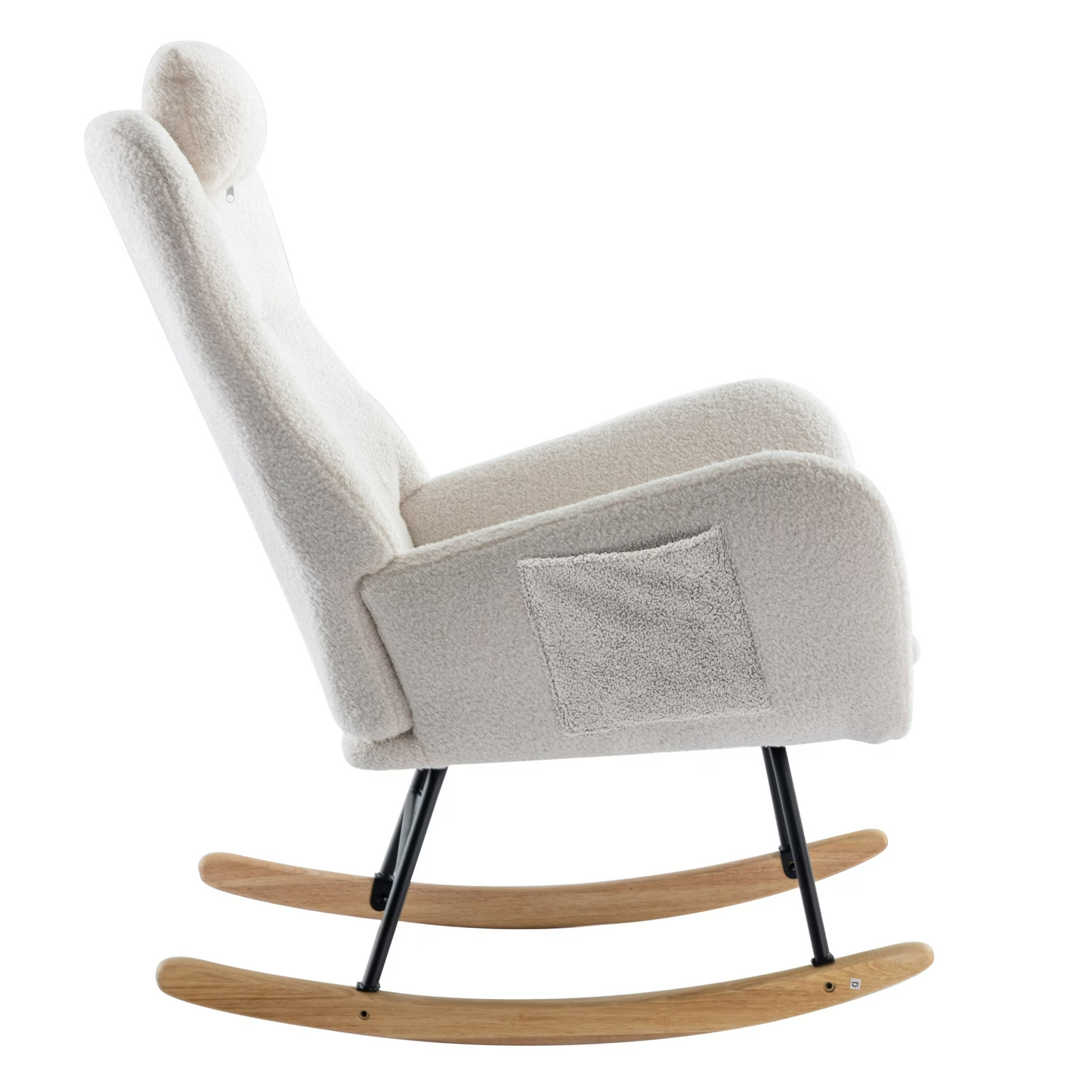 35.5 inch Rocking Chair with Pocket, Soft Teddy Fabric Rocking Chair for Nursery, Comfy Wingback Glider Rocker with Safe Solid Wood Base for Living Ro