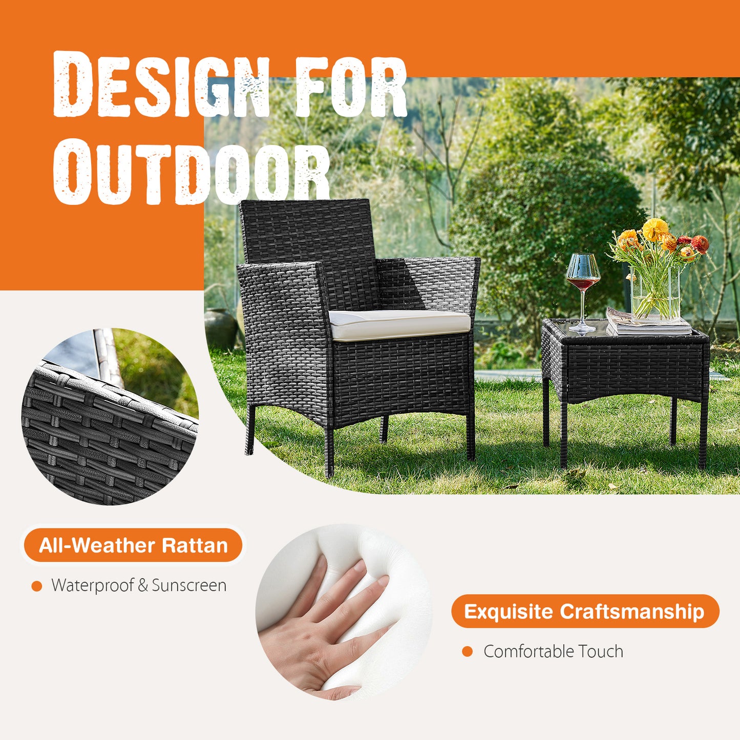 Patio Furniture Set 4 Pieces, Outdoor Furniture With Glass Table, Weaving Wicker Rattan Patio Chairs For Garden, Terrace, Porch, Lawns