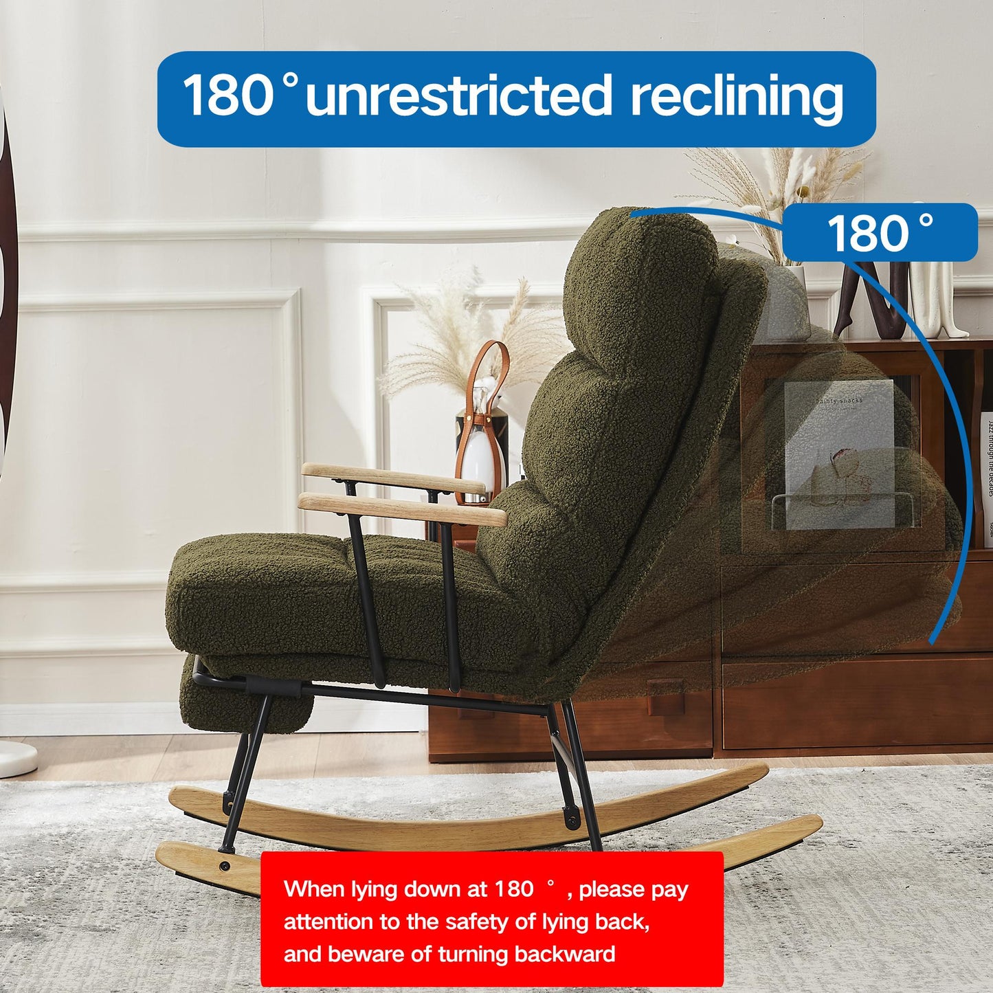 Modern Teddy Gliding Rocking Chair with High Back, Retractable Footrest, and Adjustable Back Angle for Nursery, Living Room, and Bedroom