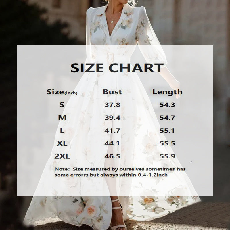 Women's Elegant V-Neck Floral Print Flare Sleeve Maxi Dress High Slit Hem Formal Evening Spring Fall Wedding Party Guest Dress
