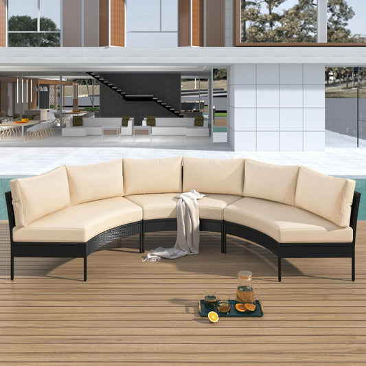 U STYLE Patio Furniture Set, 3 Piece Curved Outdoor Conversation Set, All Weather Sectional Sofa Wit