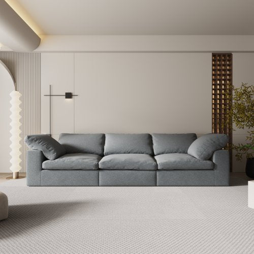 F-Concept Chenille Fabric Upholstered Sofa, Oversized Comfy Cloud 3-Seater Sofa Couch, Double Plush Cushion For Living Room,Grey