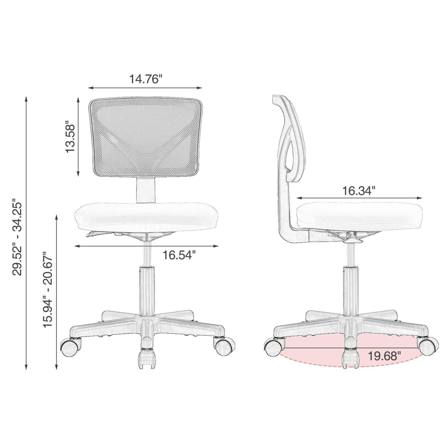 Armless Mesh Office Chair, Ergonomic Computer Desk Chair