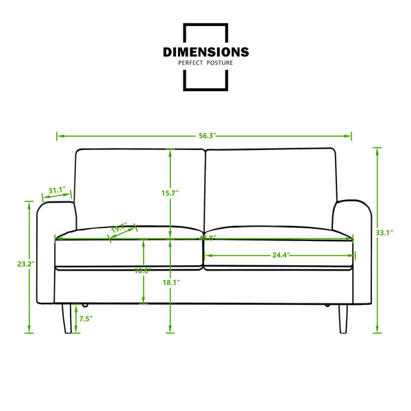 56.3-inch Velvet Round Arm Apartment Double Sofa