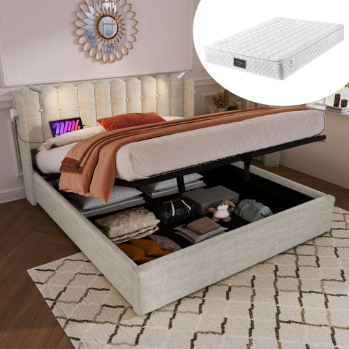 Linen Storage Space Bed Frame With Mattress  Size  140cmx200cm