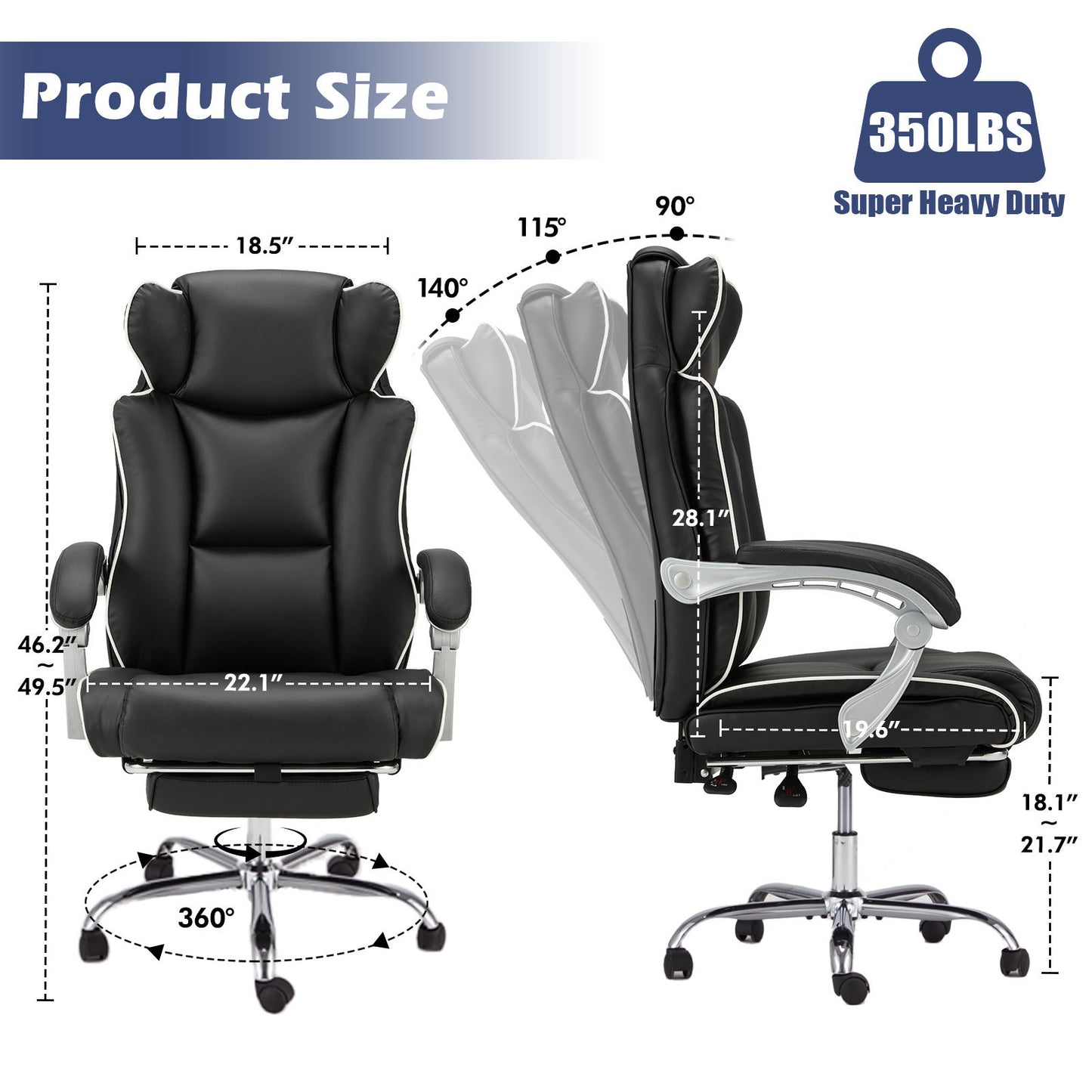 Office Desk Chair With Foot Rest Tall And Big 300LB