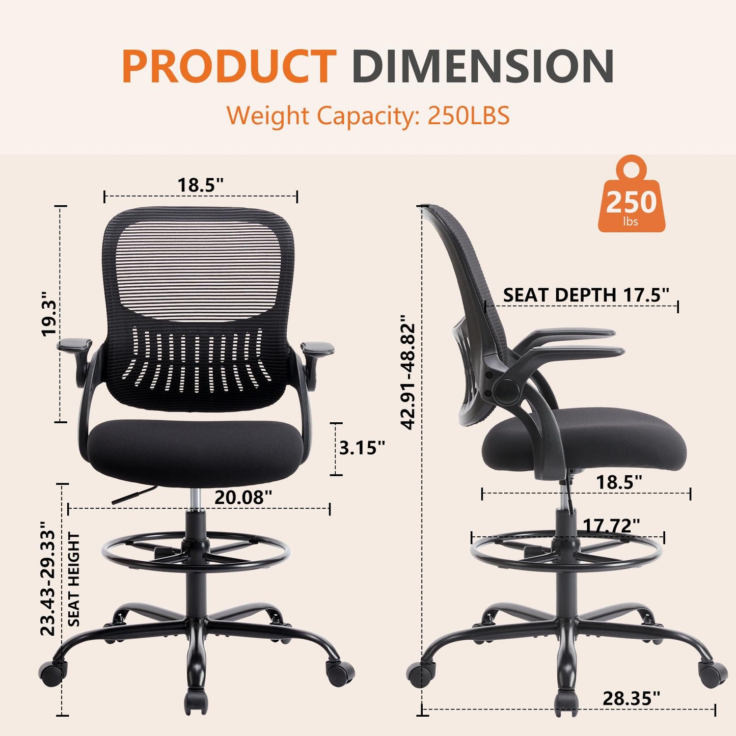 Ergonomic Office Home Desk Mesh Fixed Armrest