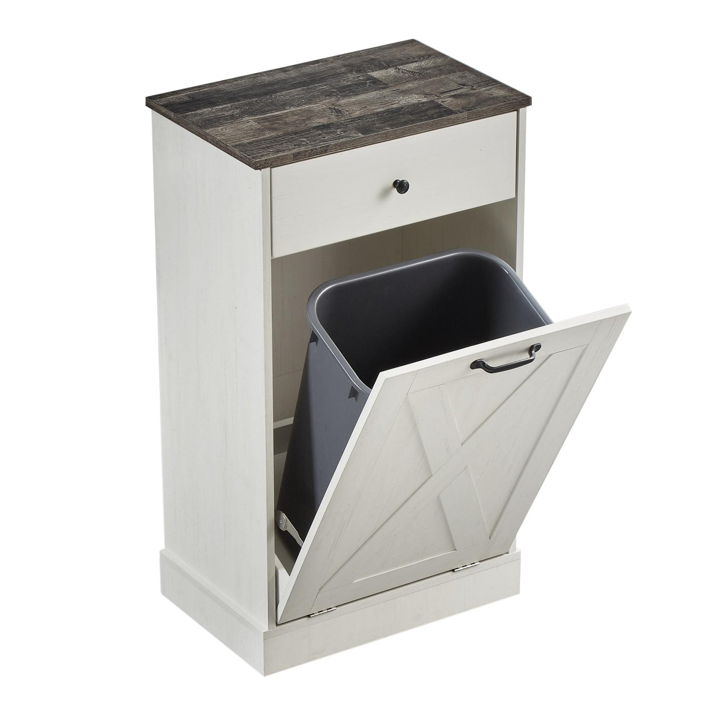 Tilt Out Trash Can Cabinet，Freestanding Wood Recycling Trash Cabinet with Drawer