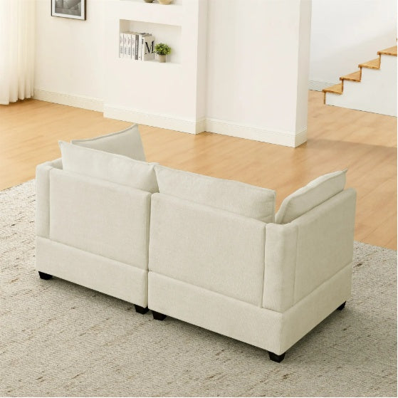 Modern Chenille Comfy Upholstered 2-Seat Sofa With 2 Lumbar Pillow, Deep Seat Sofa Sleeper For Living Room, Apartment, Office, Studio Beige White, 2-Seat