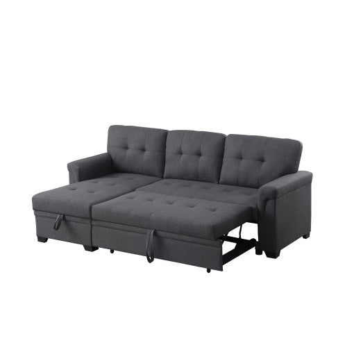 Dark Gray Linen Reversible Sleeper Sectional Sofa With Storage Chaise