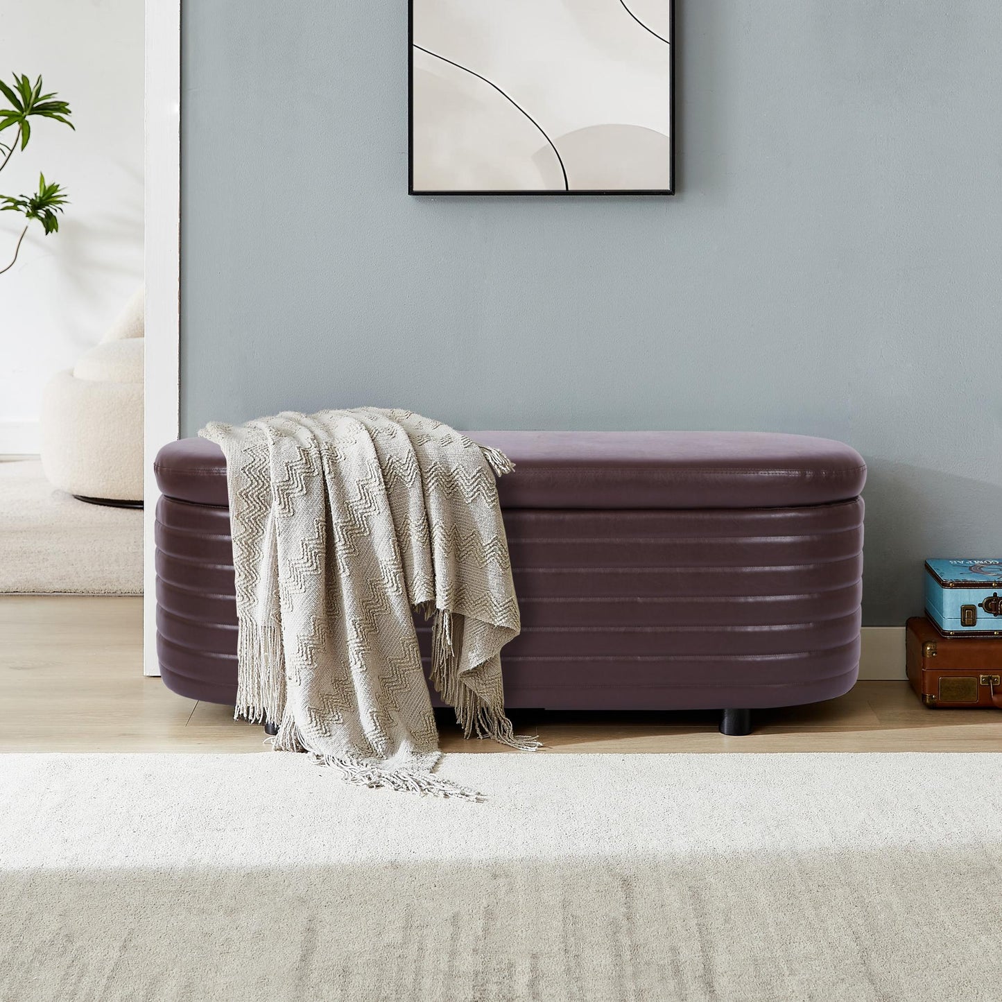 Multi-functional storage PU material sofa stool.