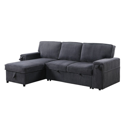 U STYLE Upholstery Sleeper GREY Sectional Sofa With Storage Space