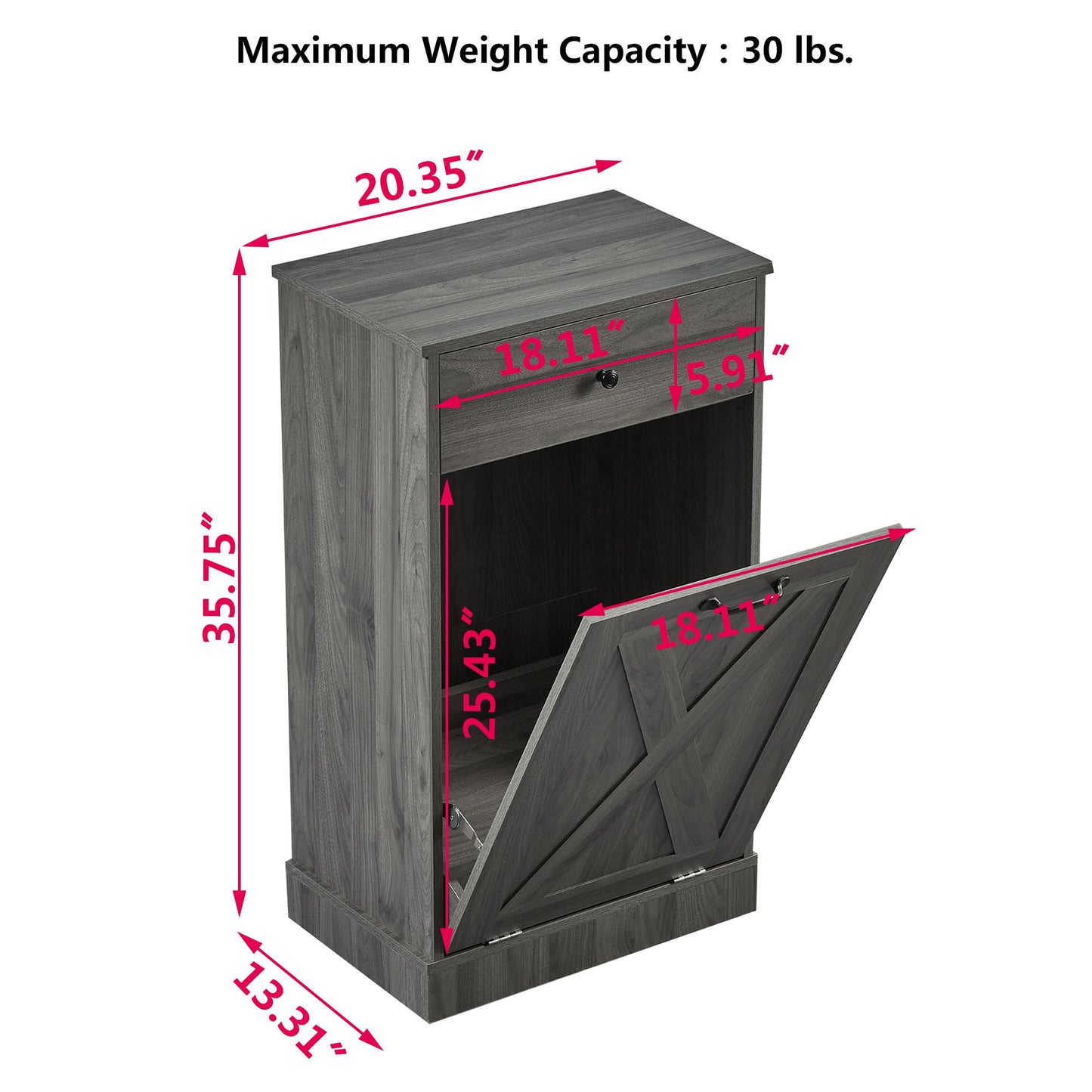 Tilt Out Trash Can Cabinet，Freestanding Wood Recycling Trash Cabinet with Drawer