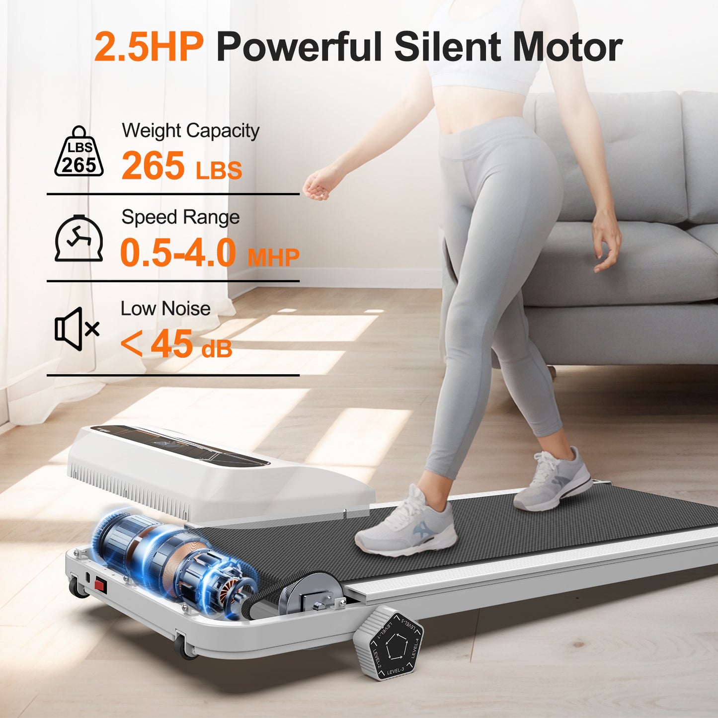 Walking Pad Under Desk Treadmill For Home Office -2.5HP Walking Treadmill 0.5-4MPH  Capacity Treadmill For Walking Running Remote Control Batteries