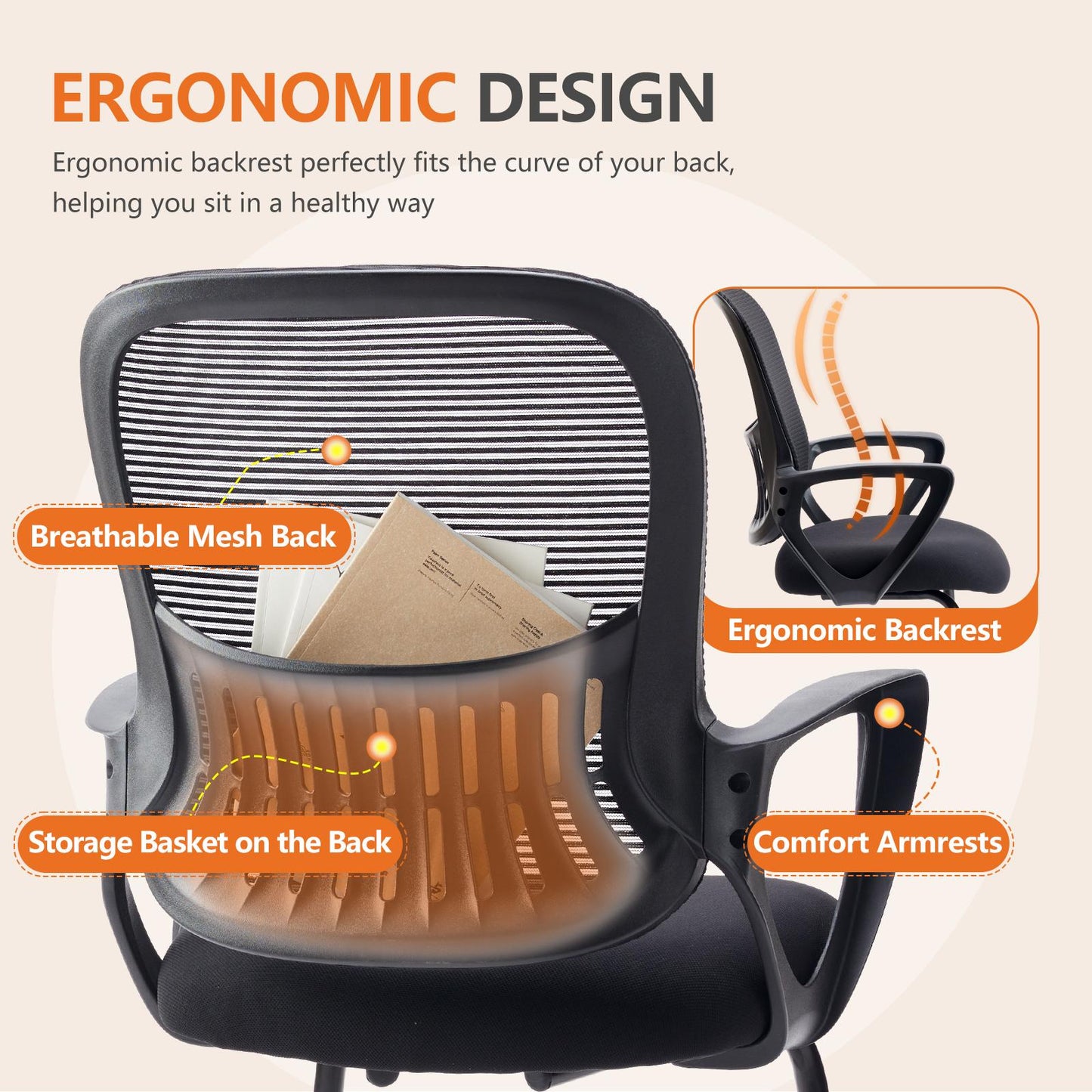 Ergonomic Office Home Desk Mesh Fixed Armrest