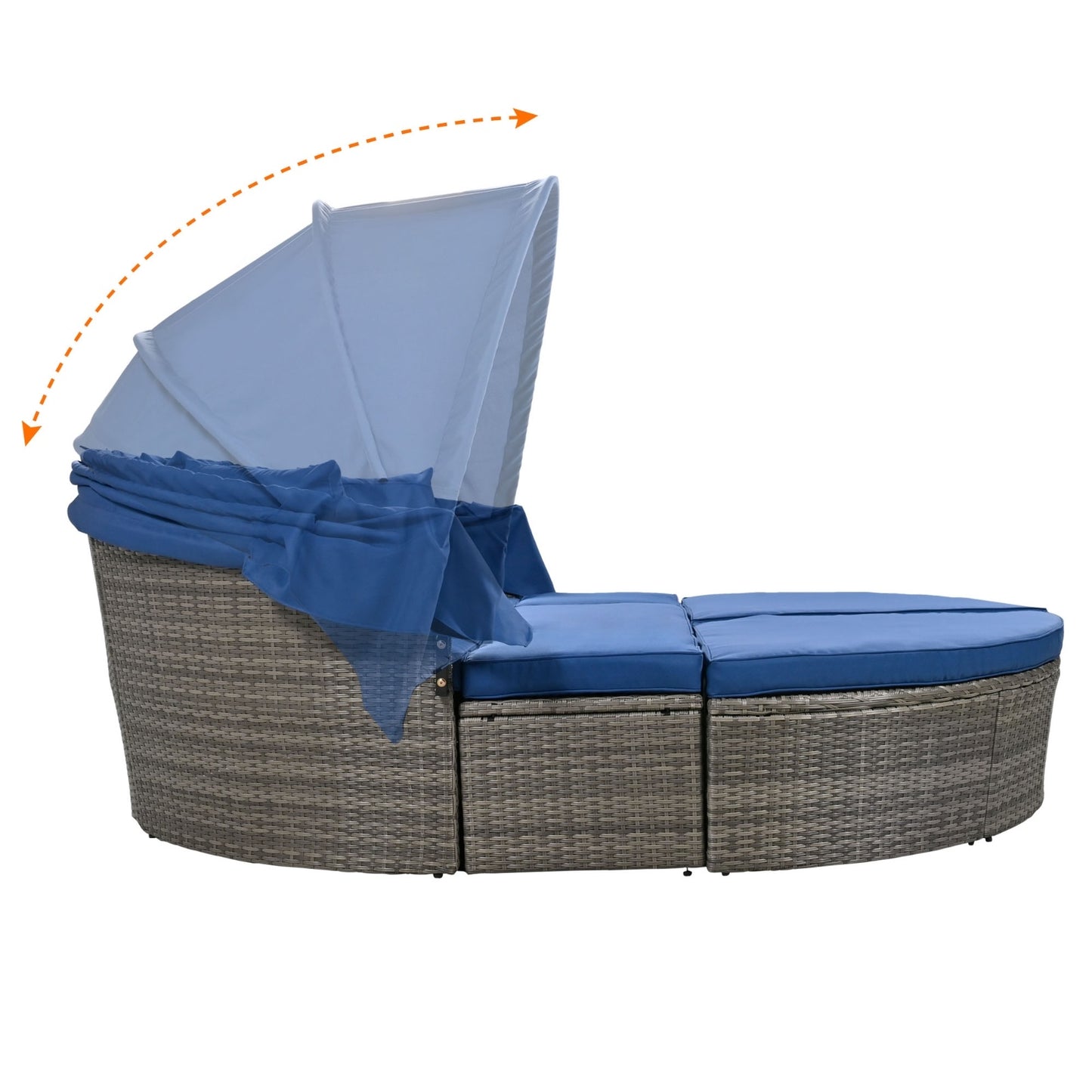 GO Outdoor Rattan Daybed Sunbed With Retractable Canopy Wicker Furniture, Round Outdoor Sectional So