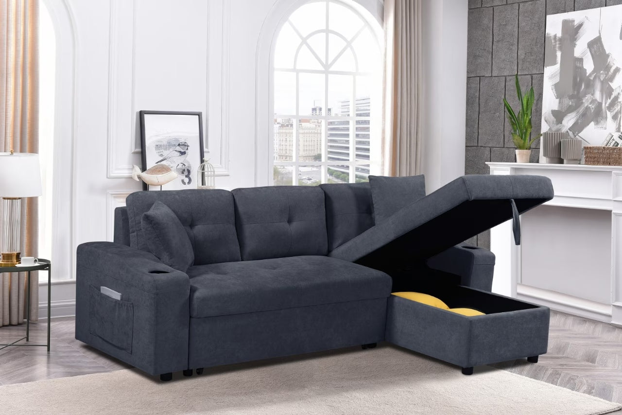 Convertible Sectional Sofa With Armrest Storage