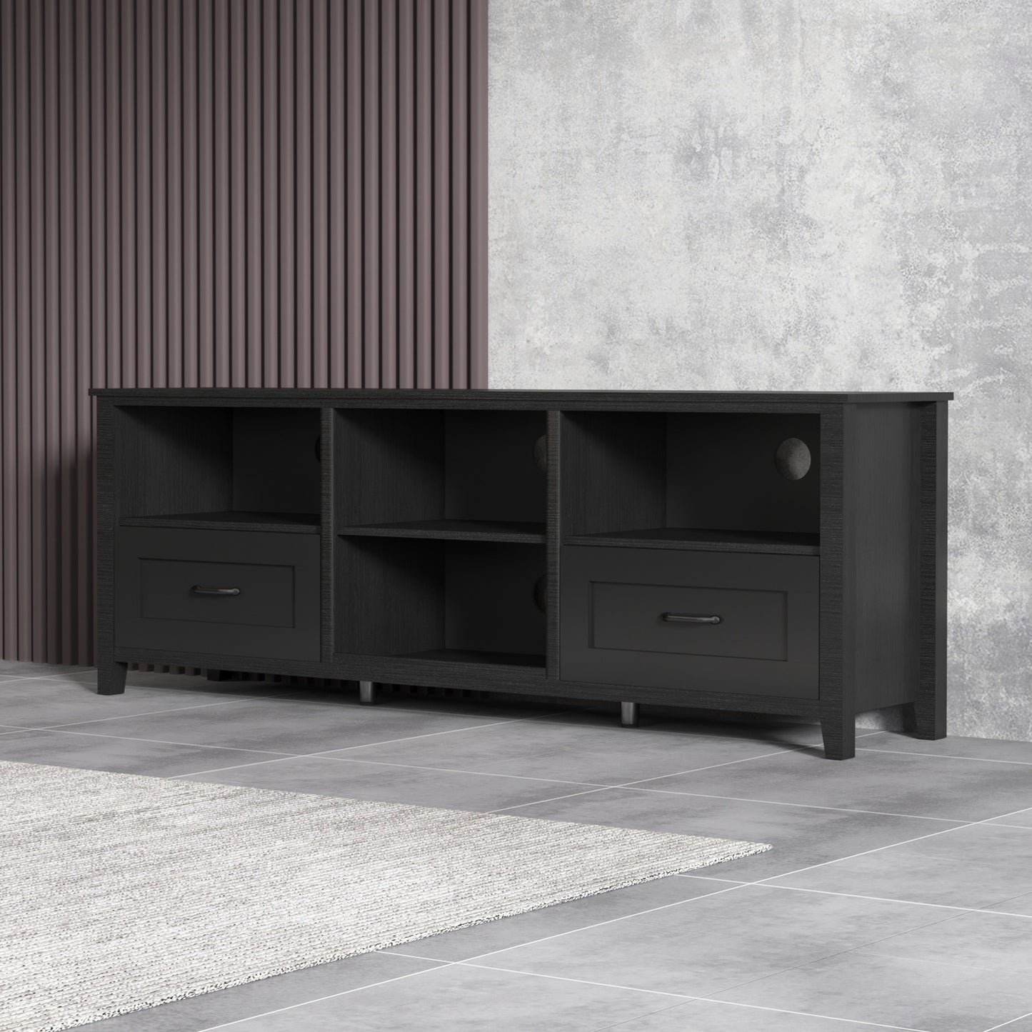 70.08Inch Length Furniture Black TV Stand for Living Room and Bedroom with 2 Drawers and 4 High Capacity Storage Compartment