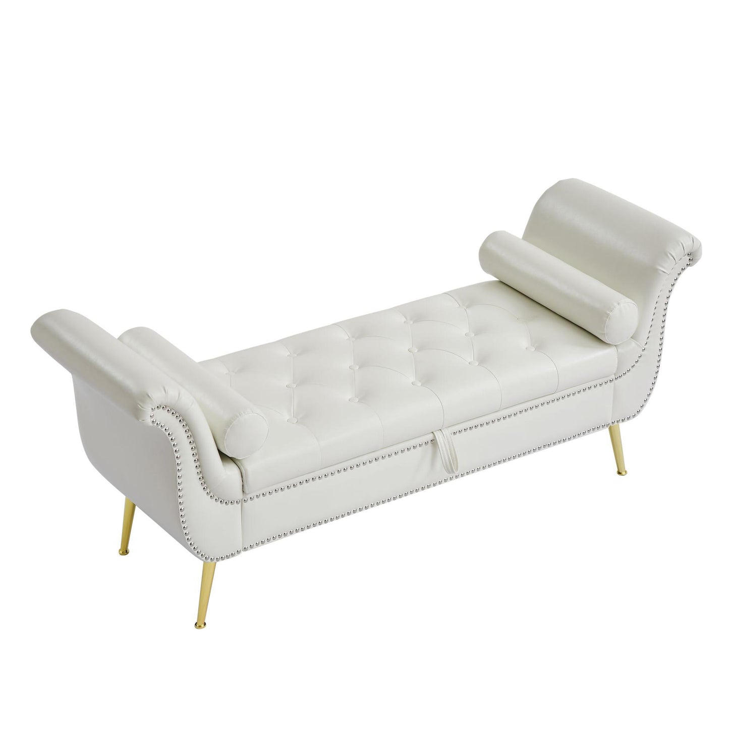 Sitting Bench PU Leather with Storage Space and 2 Pillows Hardware Feet