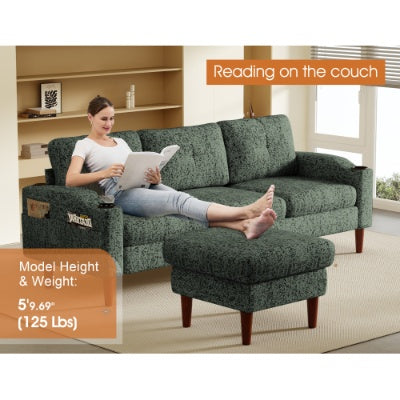 Convertible Combination Sofa Sofa L Shaped Sofa With Footstools With Storage,Orange Sofa For Living Room, Living Room Bedroom Office Small Space 3 Seater Combination Sofa