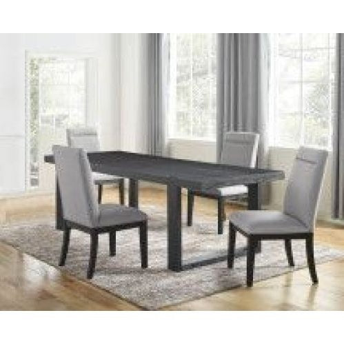 Contemporary 5pc Dining Gray Chairs - Rubbed Charcoal Wood, Gold Accents