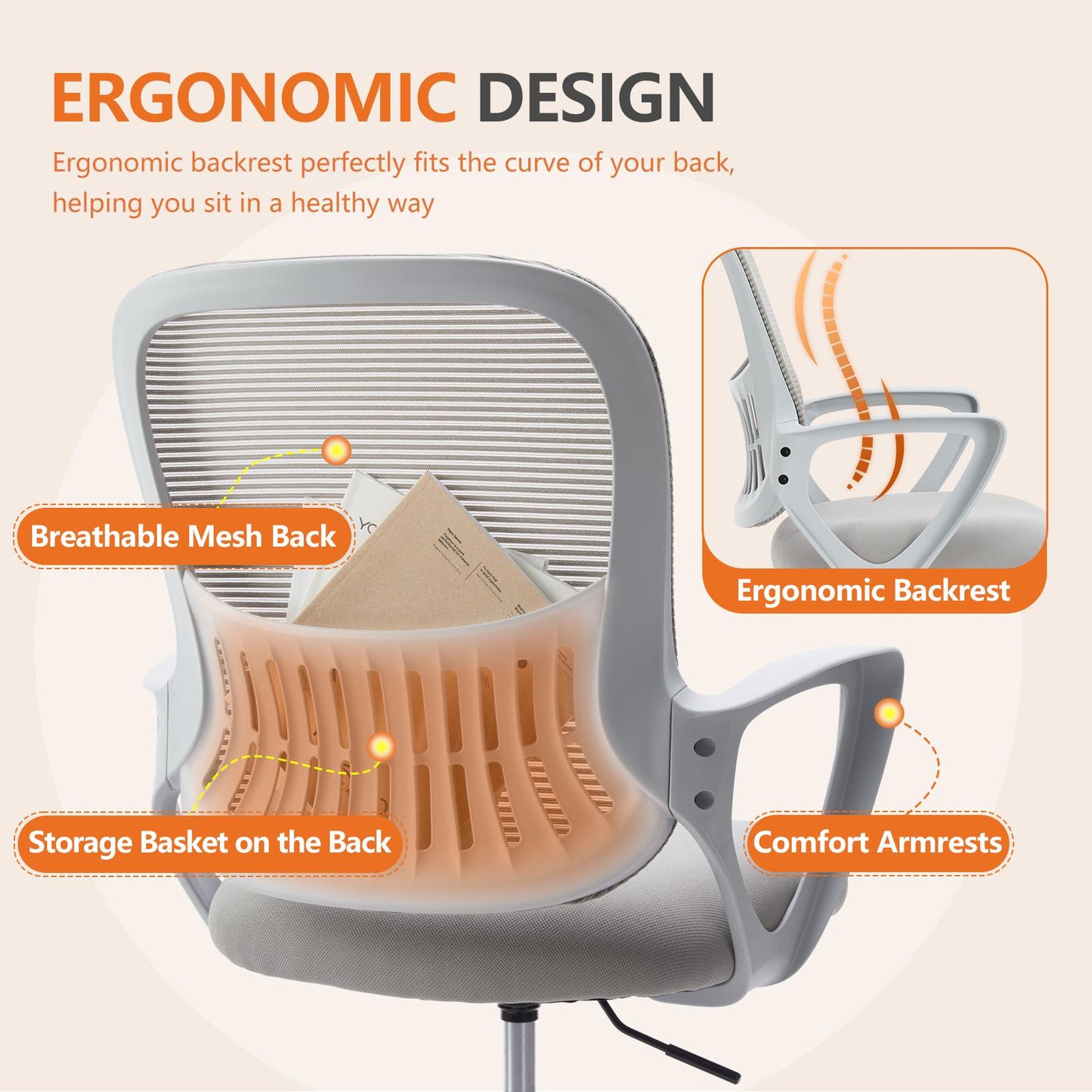 Ergonomic Office Home Desk Mesh Fixed Armrest