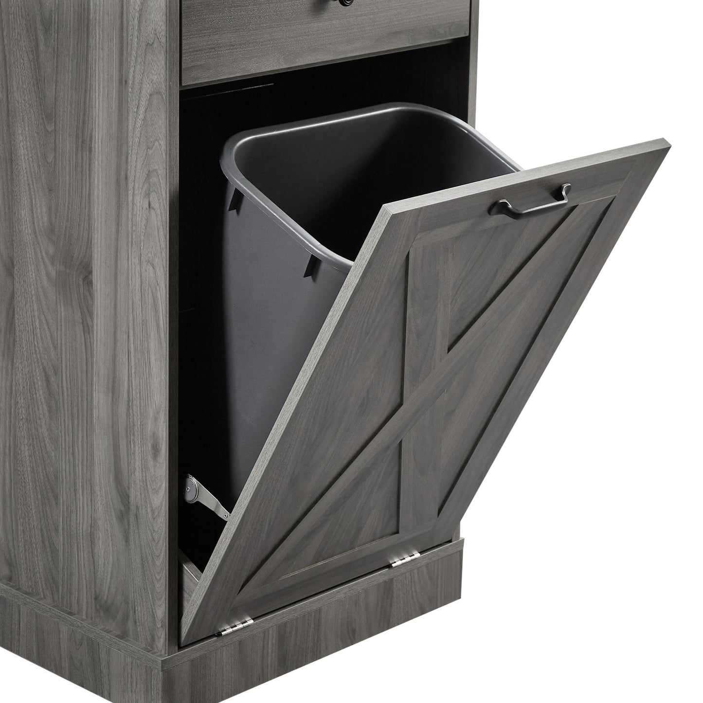 Tilt Out Trash Can Cabinet，Freestanding Wood Recycling Trash Cabinet with Drawer