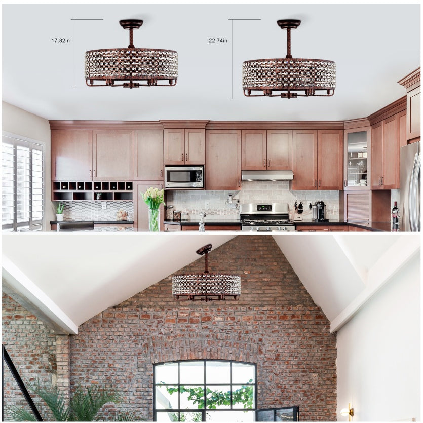 Dia 26.8 Inch Chandelier Ceiling Fan ,Crystal Shade Ceiling Fan With Remote Control,3 ABS Blade--4-light No Include Bulb