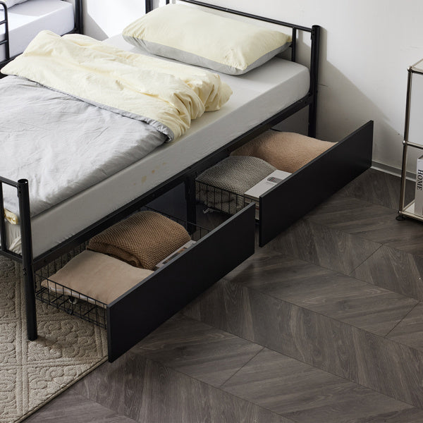Double Decker Bunk Bed With Drawers Black, Detachable Twin Bed