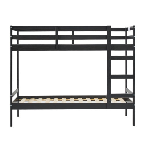 Modern Simple Solid Wood Twin Over Twin Bunk Bed, Black