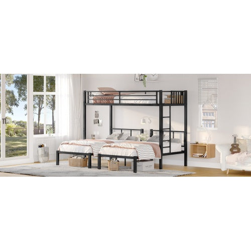 Twin Over Twin & Twin Bunk Beds For 3, Twin XL Over Twin & Twin Bunk Bed Metal Triple Bunk Bed, Black