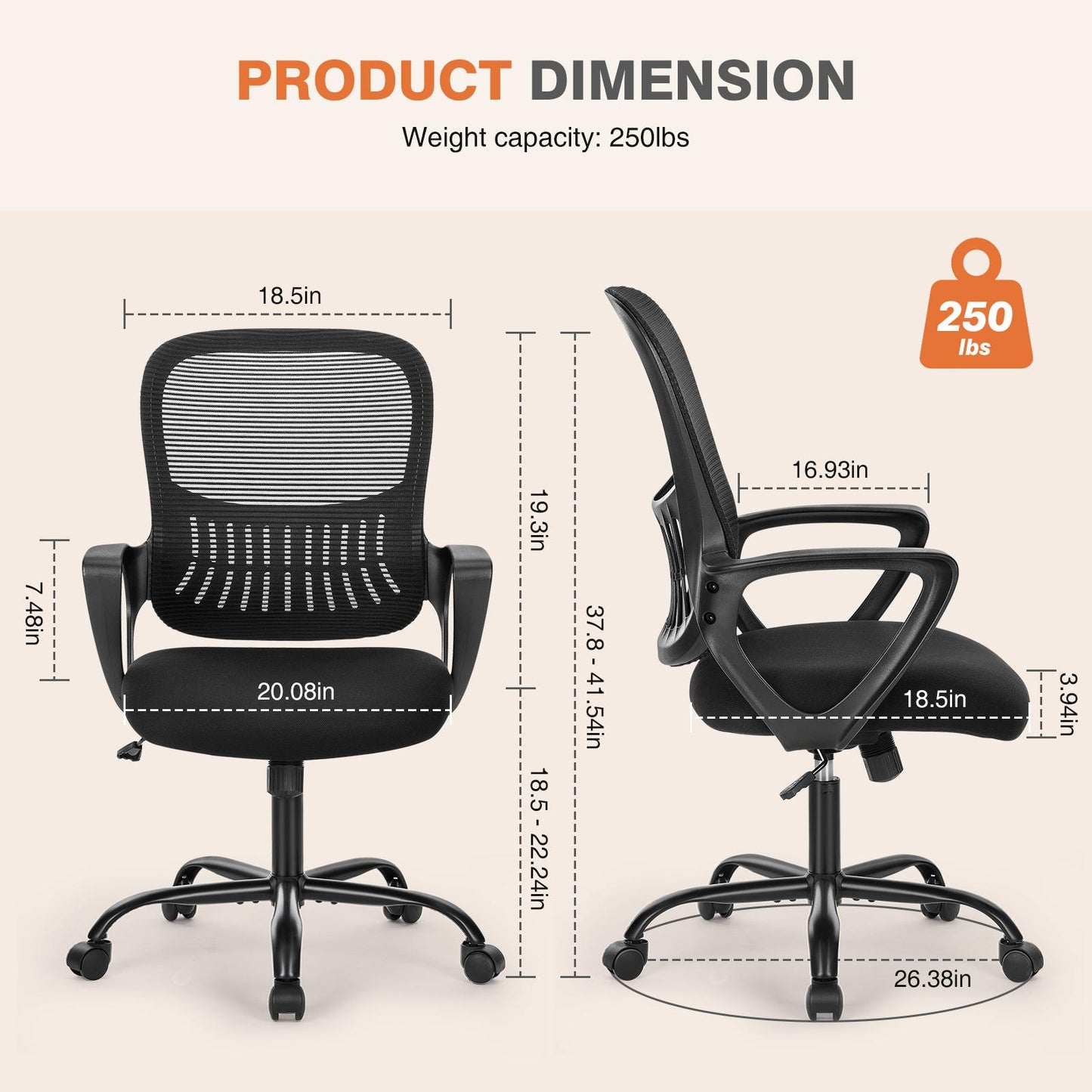 Ergonomic Office Home Desk Mesh Fixed Armrest