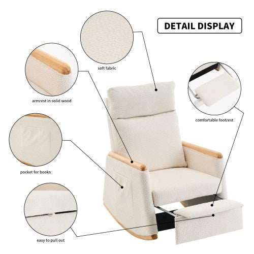 Accent Rocking Chair With Footrest High Back Rubber Wood Rocking Legs Bedroom Living Space 38.6D X 26.8W X 40.6H Inch